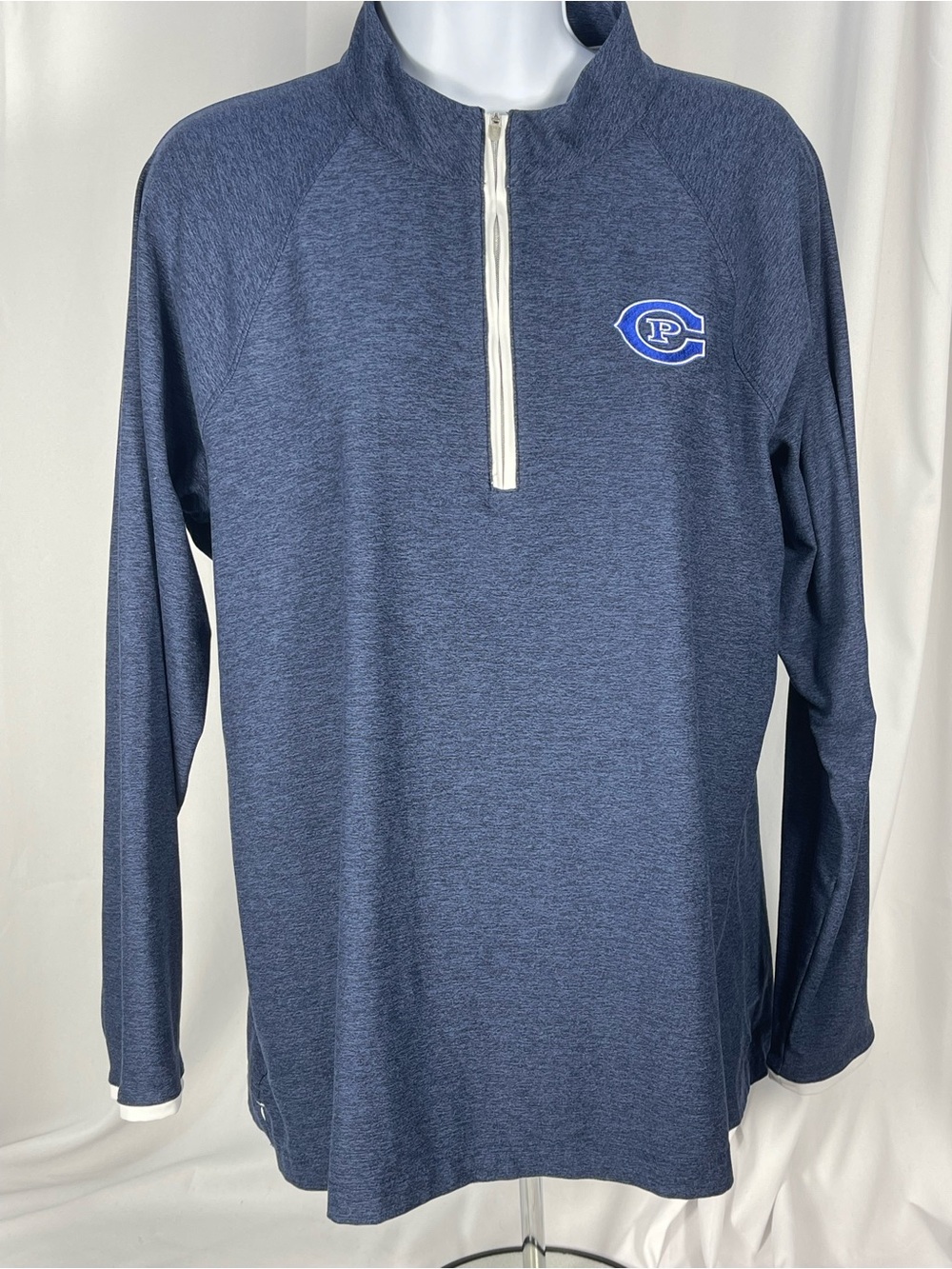 Women’s Peter Millar Navy Heather Quarter-Zip Pullover W/Creighton Prep logo